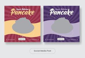 Delicious pancake social media post template banner set vector