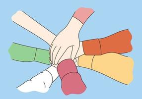 Different people join hands in teamwork vector