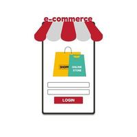 Ilustración de vector de aplicación móvil de comercio electrónico para tiendas en línea y sitios web de compras