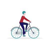 joven, andar en bicicleta, plano, vector, ilustración vector