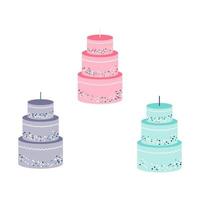 Set of Colorful Birthday Cakes Flat Vector Illustration