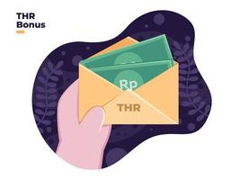 Ilustración de bonificación de thr mientras que el mes de ramadán o lebaran dan dinero de bonificación bonificaciones de tunjangan hari raya de Indonesia que los empleados reciben bonificación de thr se puede utilizar para el cartel de banner de página de destino vector