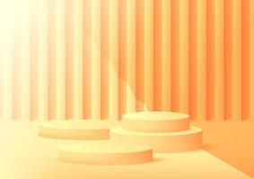 Empty podium studio orange background for product display with copy space vector