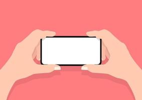 Man two hands holding mobile smart phone with blank screen vector