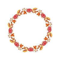 Vector frame autumn bouquet wreath. Orange leaves, berries and pumpkin isolated on white background with place for text. Perfect for seasonal holidays, Thanksgiving Day