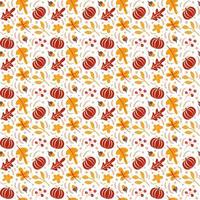 Seamless pattern with acorns, pumpkin and autumn oak leaves in Orange and Brown. Perfect for wallpaper, gift paper, pattern fills, web page background, autumn greeting cards vector