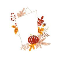 Hand drawn minimalistic autumn frame with leaves and geometric elements on white background. vector illustration Doodle style. Fall Thanksgiving design icon print, logo poster, symbol decor