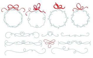 Set of christmas hand drawn vector wreath and divider. Illustration of vintage decorative kit of christmas elements with place for text. Perfect for x-mas invitations, greeting cards, blogs, posters. Merry xmas and happy new year