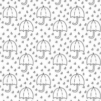 Seamless pattern with umbrella and drops of rain in black. Perfect for wallpaper, gift paper, pattern fills, web page background, autumn greeting card, pillow vector