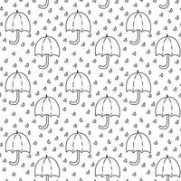 Seamless pattern with umbrella and drops of rain in black. Perfect for wallpaper, gift paper, pattern fills, web page background, autumn greeting card, pillow vector