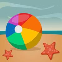 pelota de playa y estrella de mar en la playa para la ilustración del concepto de verano vector