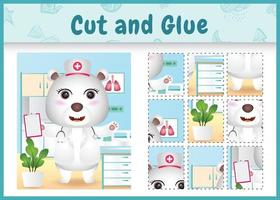 Children board game cut and glue with a cute polar bear using costume nurses vector