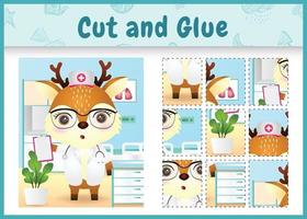 Children board game cut and glue with a cute deer using costume nurses vector