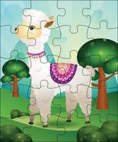 Puzzle game illustration for kids with cute alpaca vector