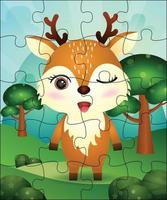 Puzzle game illustration for kids with cute deer vector