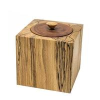 Bright wooden box in cube shape made of beech wood with lid photo