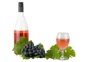 Red wine with red spikes and grapes isolated on white photo