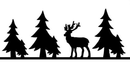 Cut out deer figure made of wood with dark edges and wooden fir trees photo