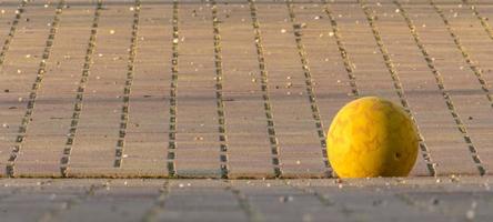Bola amarilla para niños se encuentra en un lugar pavimentado foto