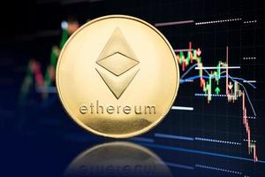 Ethereum coin and stock chart background with price falling Cryptocurrency photo
