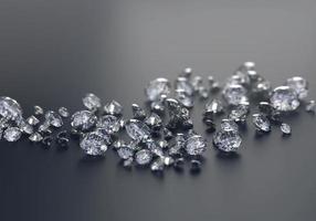 Grupo de diamantes colocado sobre fondo negro con renderizado 3d de enfoque suave