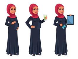 Beautiful pregnant Muslim woman in hijab vector