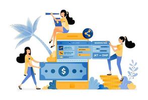 People buying plane tickets online vector