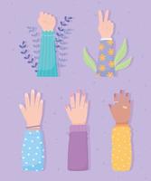 día de la mujer diversas manos levantadas conjunto femenino vector
