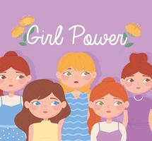 womens day cute group female cartoon character girl power vector