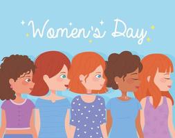 womens day happy smiling profile of group female cartoon vector