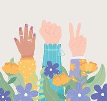 womens day diverse hands up female girl power vector