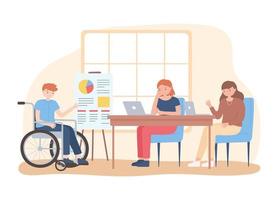 handicapped young man with colleagues working in office vector