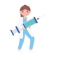 female doctor with syringe vaccine medical design vector