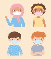 diversity young people wearing face mask for virus protection vector