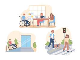 disabled people in different activity working walking vector