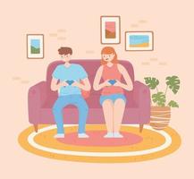 gamers on sofa vector