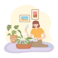 girl caring plants vector