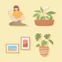 gardening girl plants vector