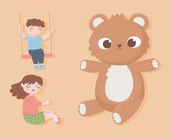 kids and bear vector