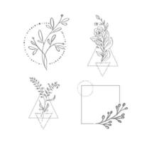 Set of hand drawn minimalistic branch with leaves and geometric elements on white background vector illustration. Doodle style. Design icon print, logo poster, symbol decor