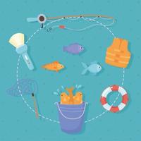 fishing equipment set vector