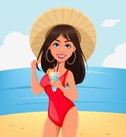 Young beautiful girl with cocktail on a beach vector