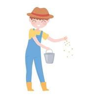 farmer planting seeds vector