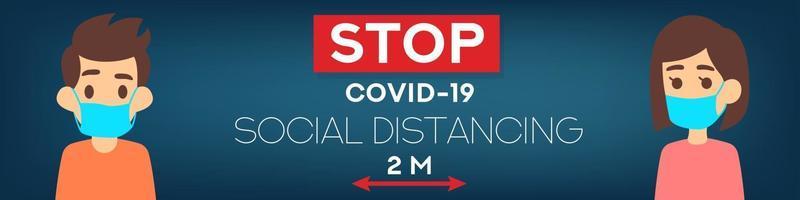 concepto de distancia social, banner web prevención de coronavirus vector