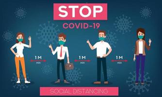 concepto de distancia social, banner web prevención de coronavirus vector