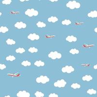 Flying airplane and clouds seamless pattern background vector