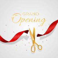 Grand Opening Card with Ribbon and Scissors Background vector