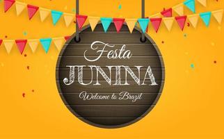 Fondo de festa junina con banderas del partido Fondo del festival de junio de Brasil para la invitación de la tarjeta de felicitación en vacaciones vector