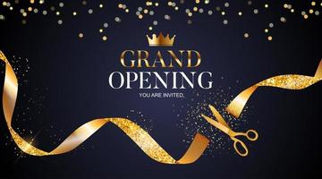 Grand Opening Card with Ribbon and Scissors Background vector