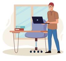 man using laptop in office vector